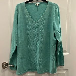 Talbots V Neck 2X Lightweight Turquoise Sweater